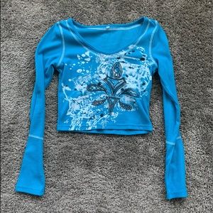 Turquoise, long sleeved crop top